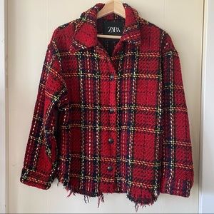 Zara Oversized Red Tweet Jacket size M